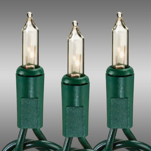 34 ft. - Green Wire - Christmas Mini Light String - (100) Clear Bulbs - 4 in. Bulb Spacing